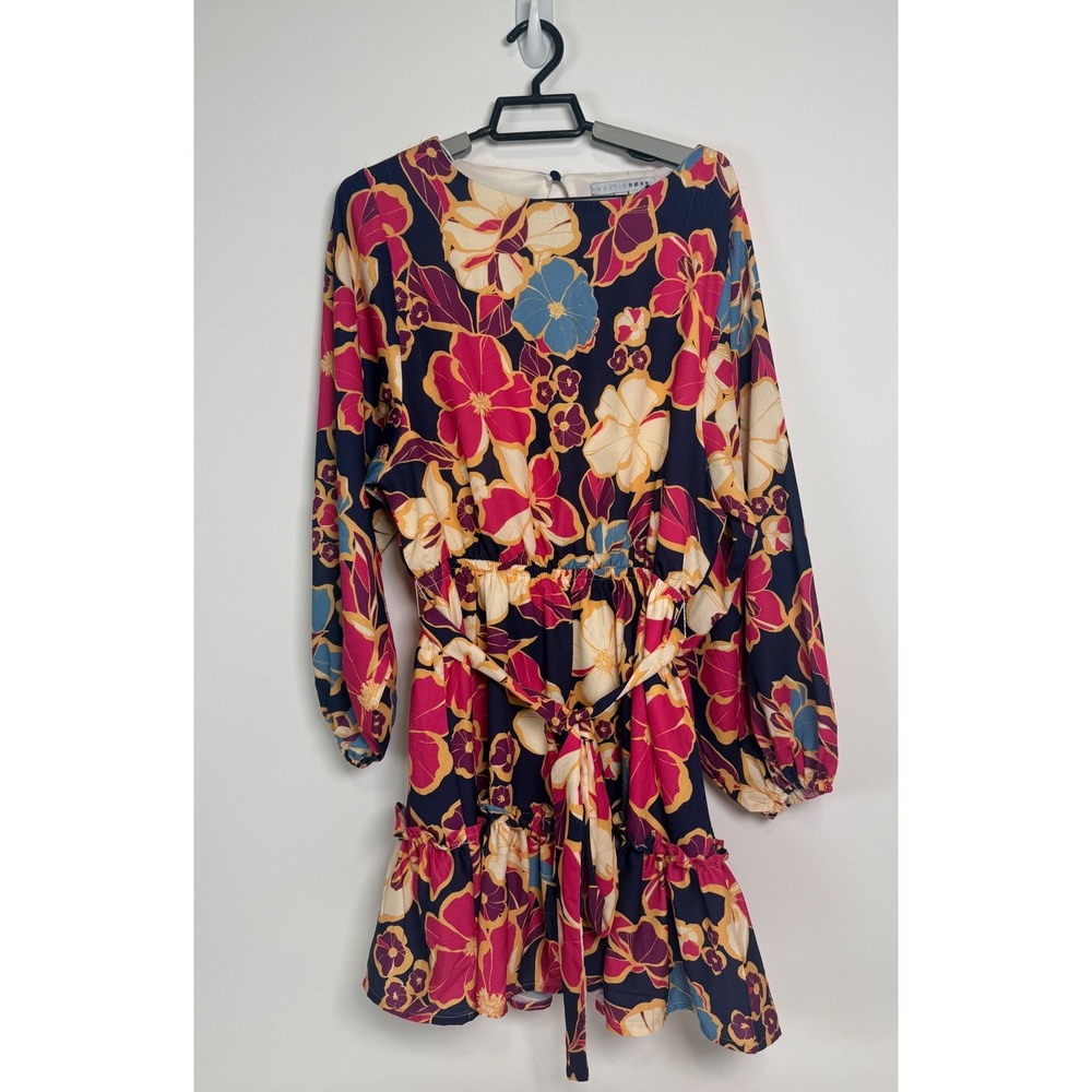 Baltic Born Floral Mini Dress Womens Medium Long Sleeve Tie Waist Wedding Guest